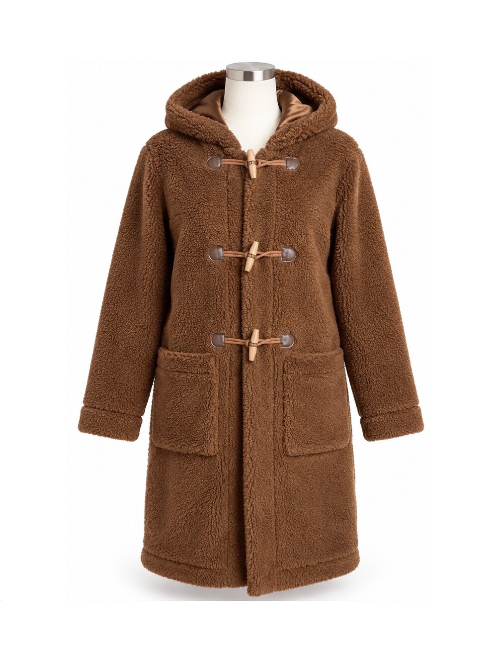 boohooMAN Men's Brown Hooded Teddy Coat Size M